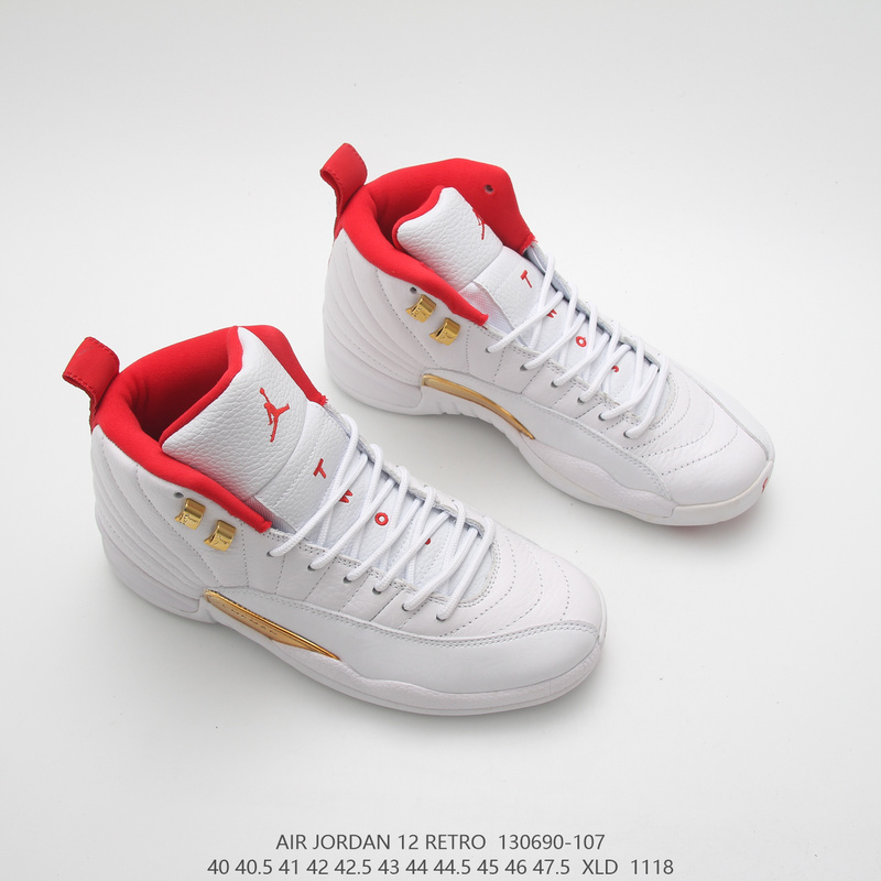 Men's Nike Air Jordan 12 FIBA White University Red 130690-107 Classic Basketball Shoes 