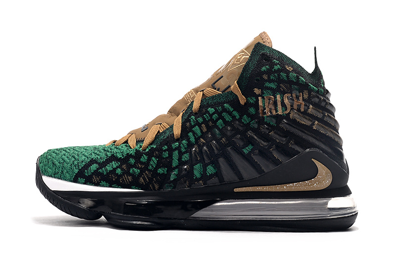 Men�s Nike LeBron 17 Green Gold Basketball Shoes